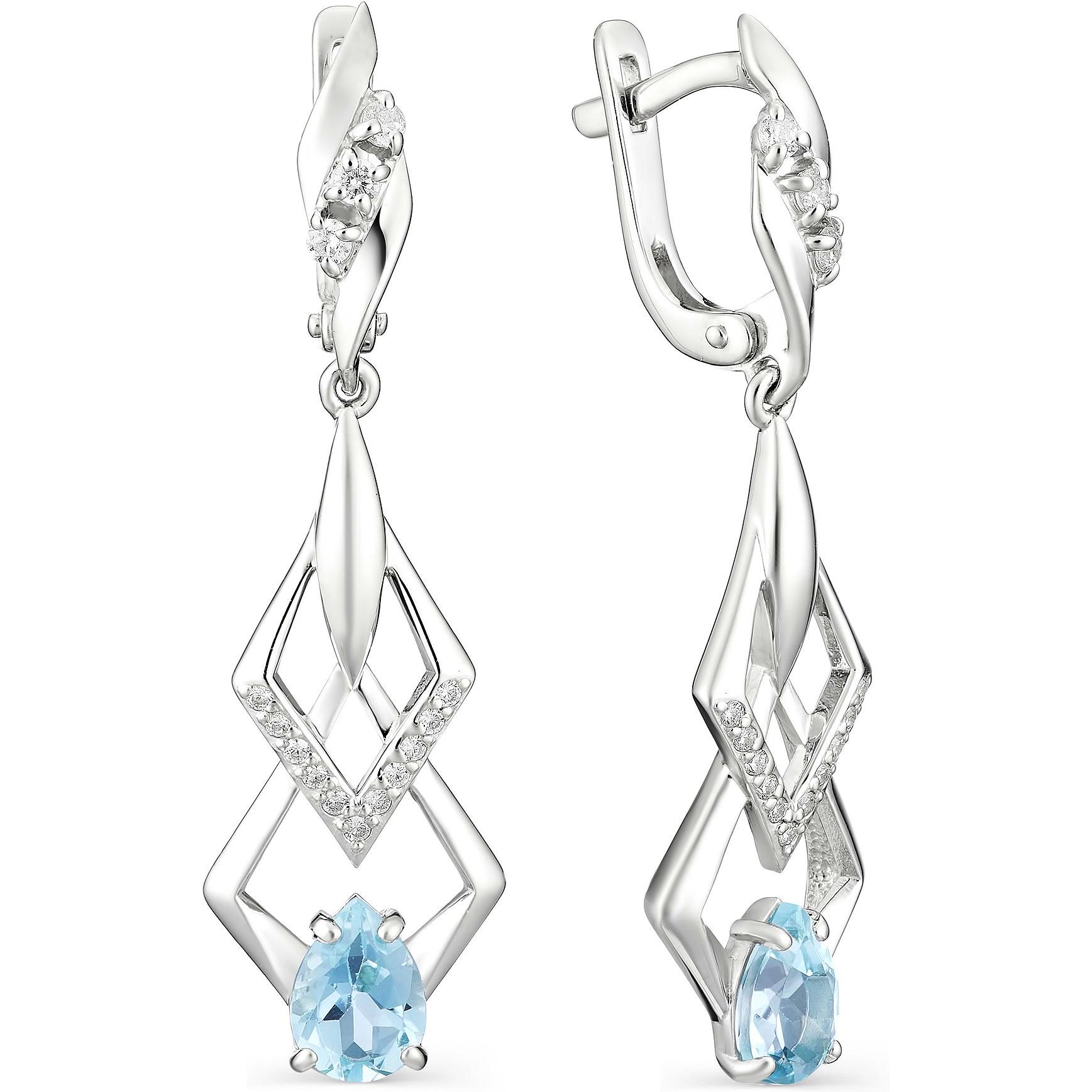 

Серьги женские из серебра АЛЬКОР 02-1003, топаз/фианит, 02-1003