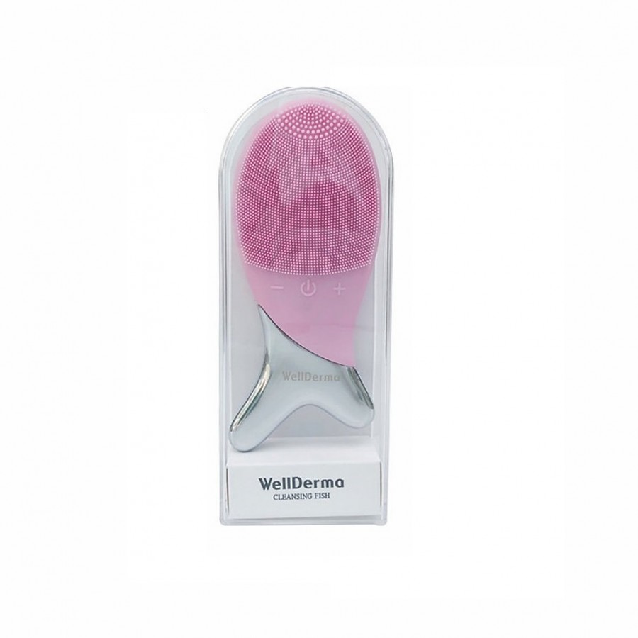 фото Щеточка массажер для очищения кожи лица wellderma cleansing fish pink