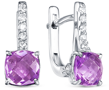 

Серьги женские из серебра АЛЬКОР 02-1575, аметист/фианит, 02-1575