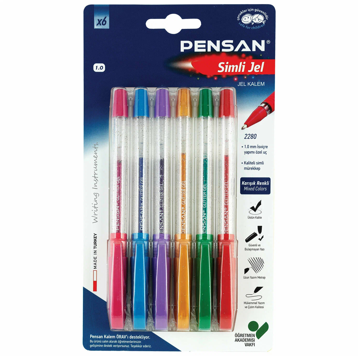 

Ручки гелевые PENSAN Glitter Gel, НАБОР 6 ЦВЕТОВ, чернила с блестками