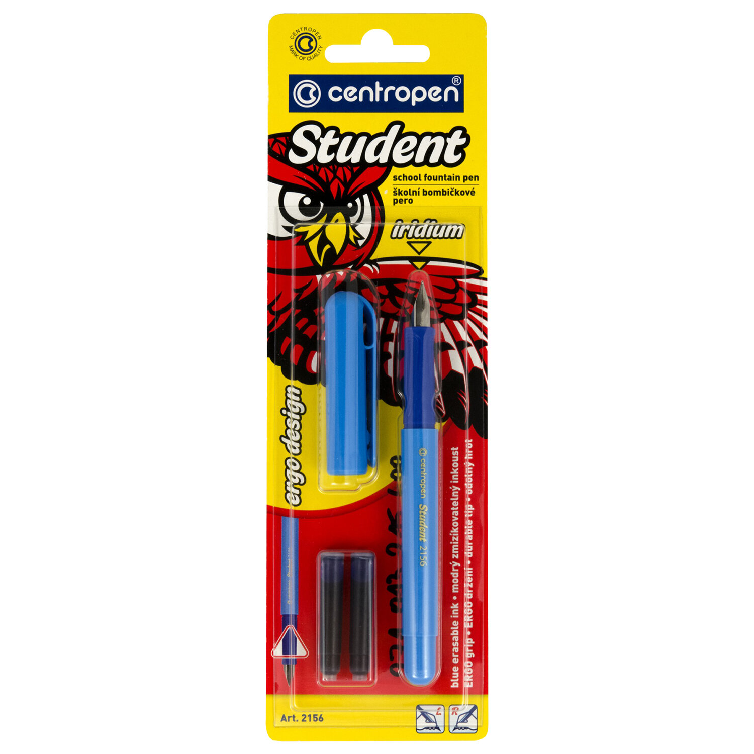 Ручка перьевая CENTROPEN Student, ассорти, иридиевое перо, 2 сменных картриджа