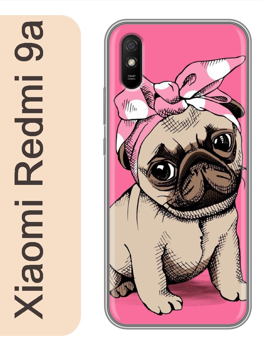 

Чехол на Xiaomi Redmi 9a мопс с бантом 812, red9adogs
