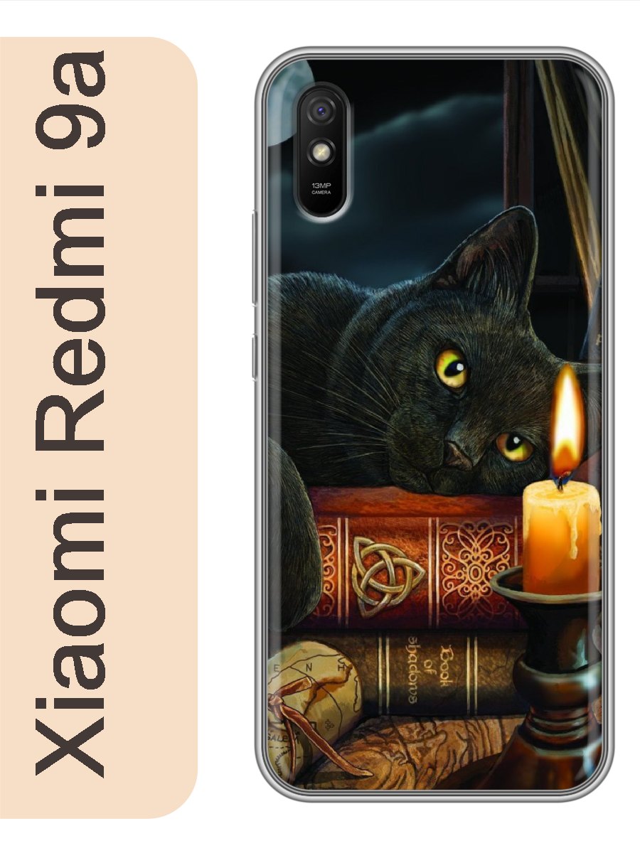 

Чехол на Xiaomi Redmi 9a черный кот свеча 789, Прозрачный, red9acat2
