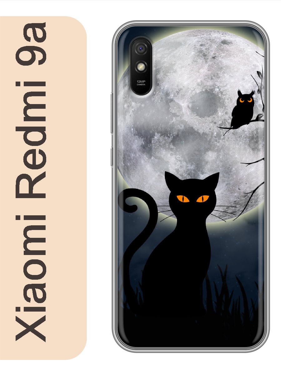 

Чехол на Xiaomi Redmi 9a черный кот луна 779, red9acat2