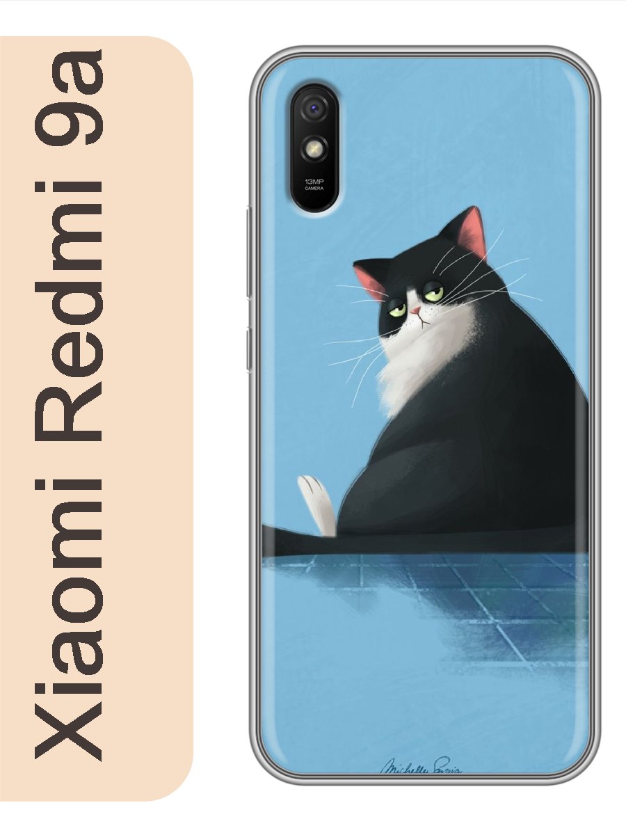 

Чехол на Xiaomi Redmi 9a черный толстый кот 774, Прозрачный, red9acats