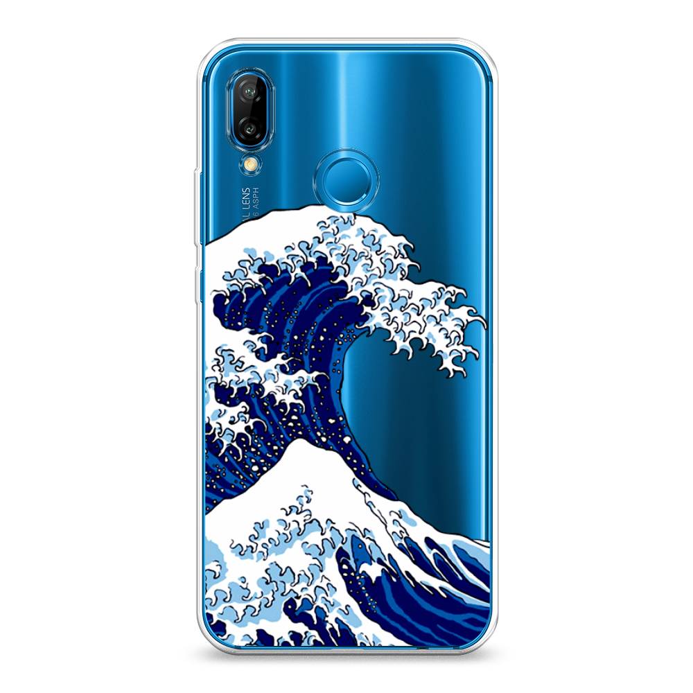 

Чехол Awog на Huawei Nova 3E "Волна в Канагаве", Синий;белый, 65650-4