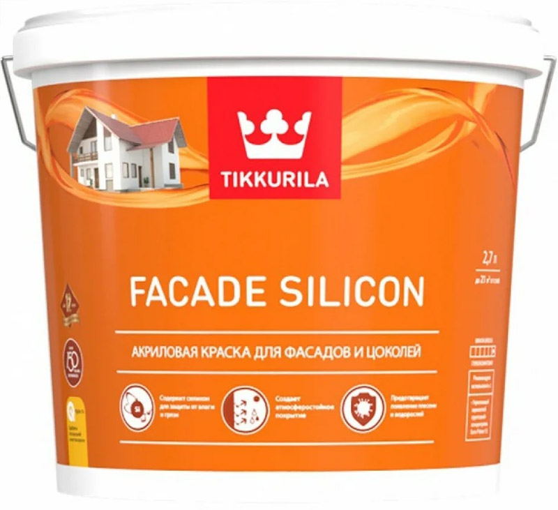 

TIKKURILA Facade Silicon base С под колеровку акриловая краска для фасадов и цоколей (2,7л, Прозрачный