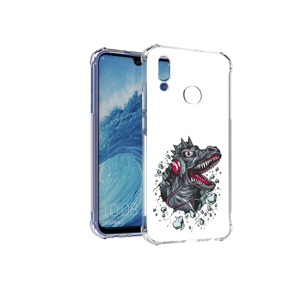 Чехол MyPads Tocco для Huawei P Smart (2019) Нарисованный динозавр в наушниках