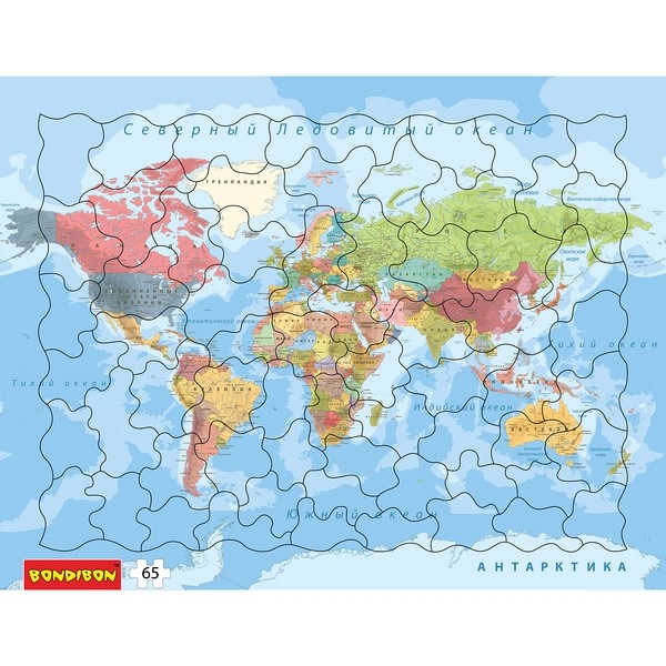 

Пазл Bondibon Карта мира 65 деталей