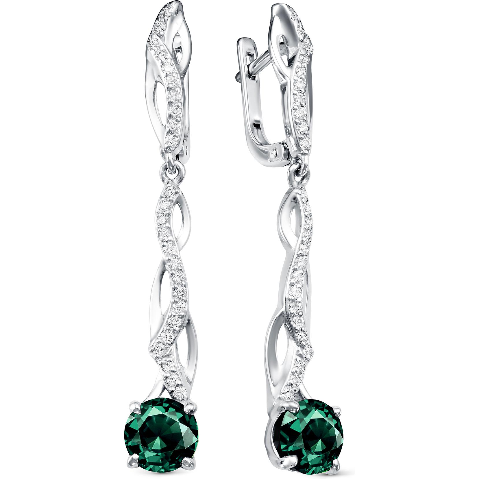 

Серьги женские из серебра АЛЬКОР 02-1468, фианит/турмалин, 02-1468