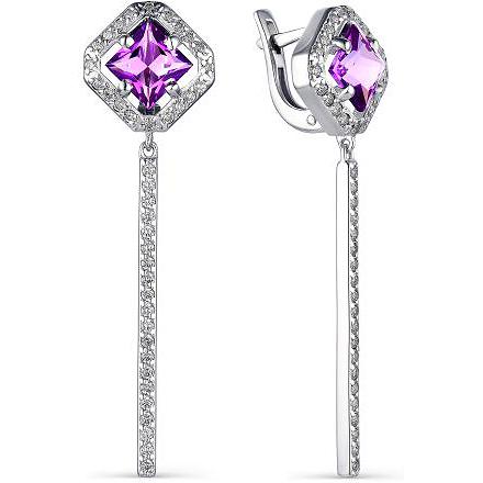 

Серьги женские из серебра АЛЬКОР 02-1547, фианит/аметист, 02-1547
