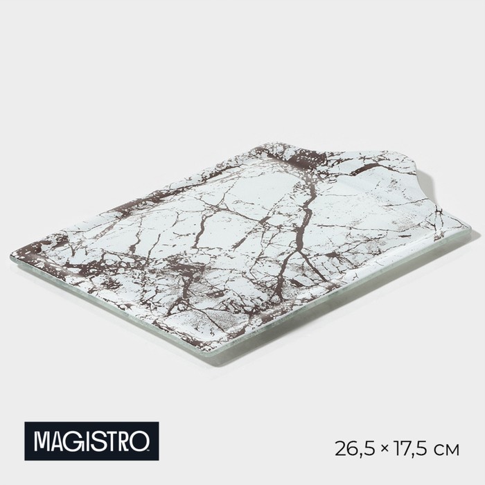 

Блюдо стеклянное сервировочное Magistro «Мрамор», 26,5x17,5x2 см, цвет белый