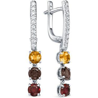 

Серьги женские из серебра АЛЬКОР 02-1593, гранат/фианит/раухтопаз/цитрин
