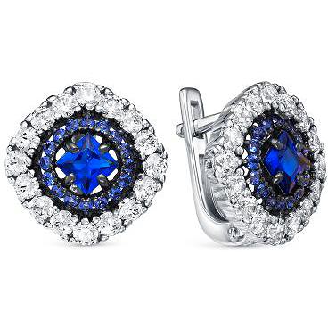 

Серьги женские из серебра АЛЬКОР 02-1577, сапфир/фианит, 02-1577