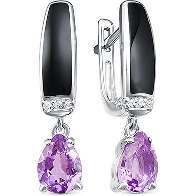 

Серьги женские из серебра АЛЬКОР 02-1460, фианит/аметист, 02-1460