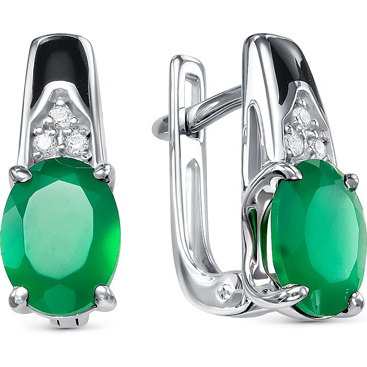 

Серьги женские из серебра АЛЬКОР 02-1459, фианит/агат, 02-1459