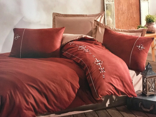 фото Комплект постельного белья saheser (mina) сатин 2,0 спальный (евро), kiremit (красный)