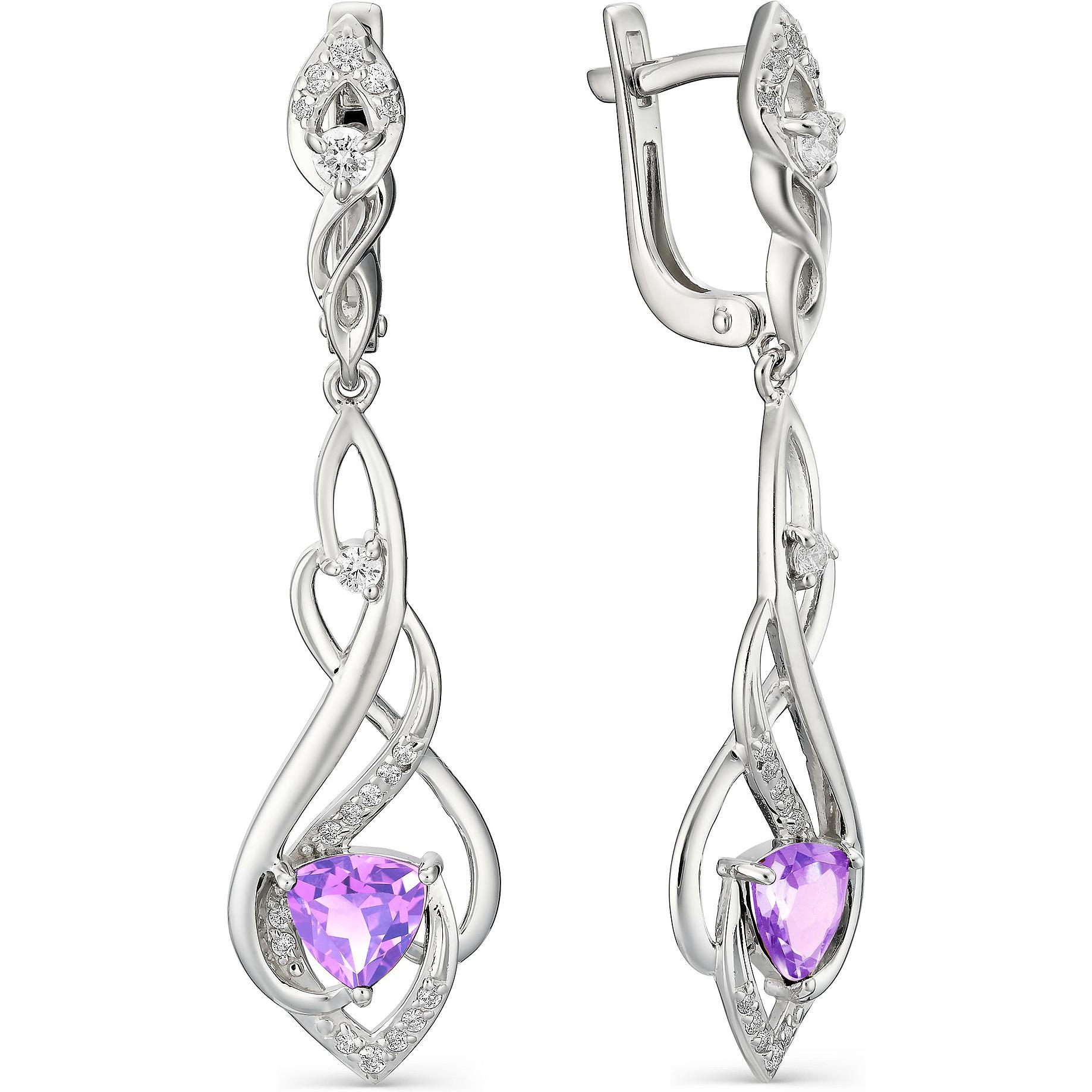 

Серьги женские из серебра АЛЬКОР 02-0992, аметист/фианит