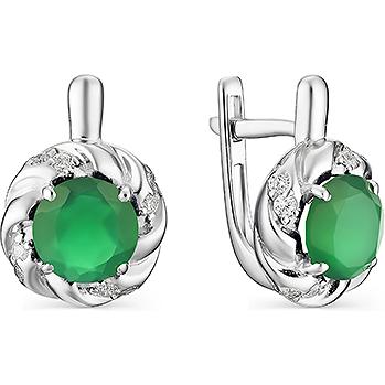 

Серьги женские из серебра АЛЬКОР 02-1344, агат/фианит, 02-1344