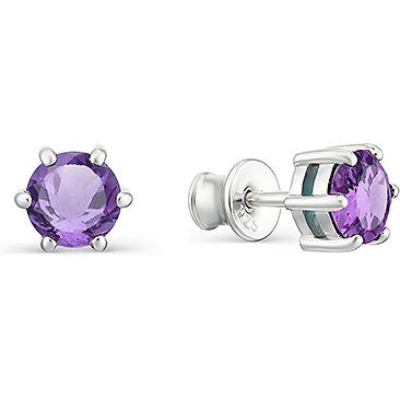 

Серьги-пусеты из серебра АЛЬКОР 02-1194, аметист, 02-1194