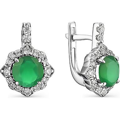 

Серьги женские из серебра АЛЬКОР 02-1343, агат/фианит, 02-1343