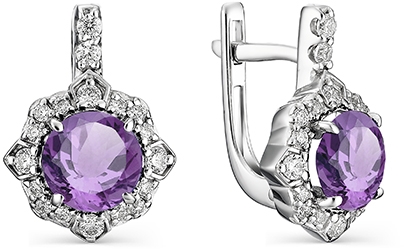 

Серьги женские из серебра АЛЬКОР 02-1343, аметист/фианит, 02-1343