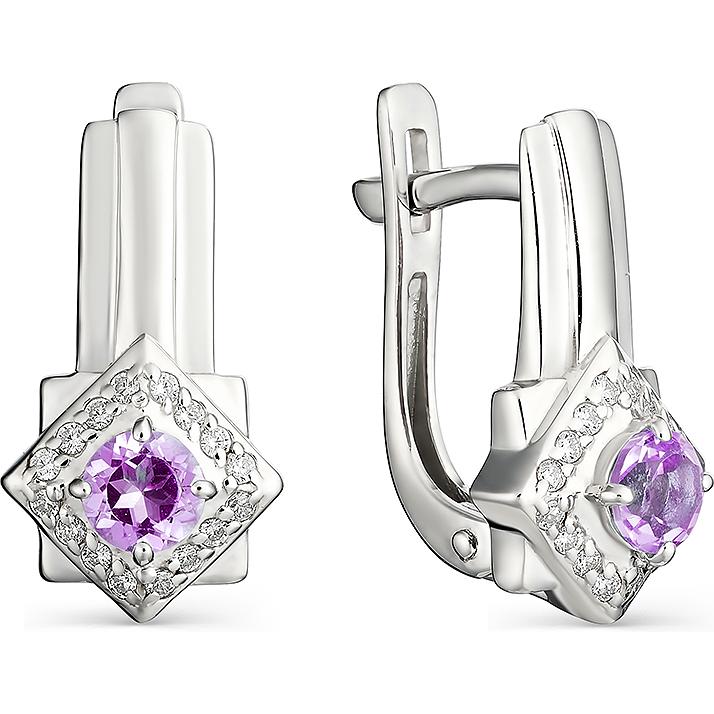 

Серьги женские из серебра АЛЬКОР 02-1053, аметист/фианит