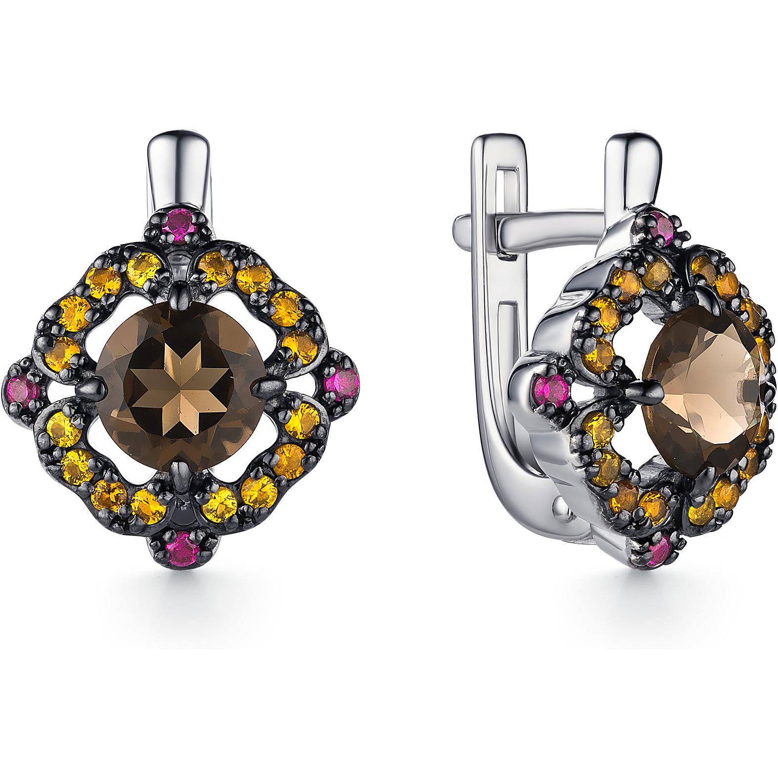 

Серьги женские из серебра АЛЬКОР 02-1376, раухтопаз/фианит, 02-1376