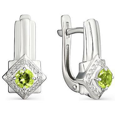 

Серьги женские из серебра АЛЬКОР 02-1053, хризолит/фианит