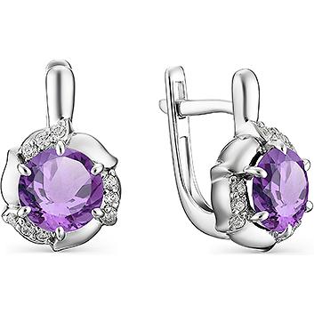 

Серьги женские из серебра АЛЬКОР 02-1342, аметист/фианит, 02-1342