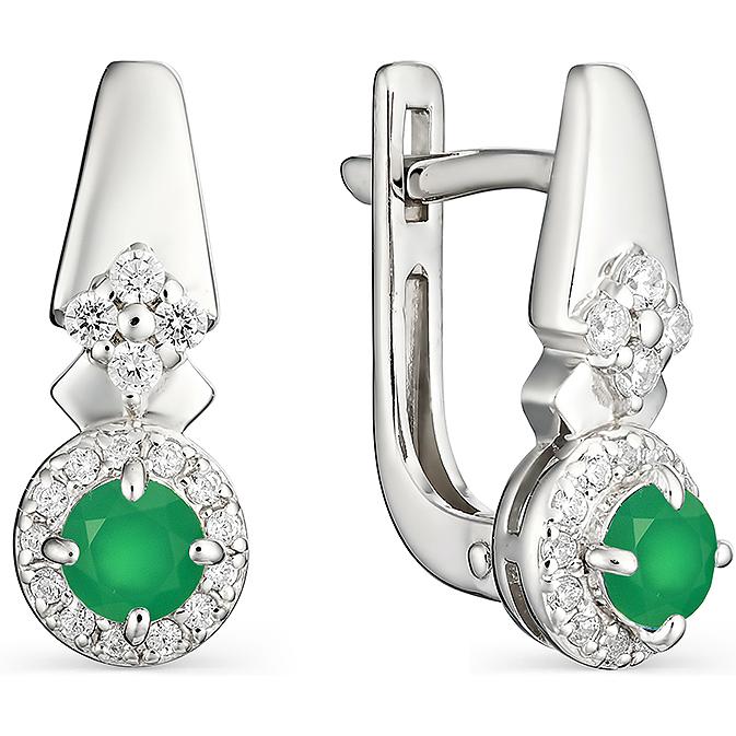 

Серьги женские из серебра АЛЬКОР 02-1047, фианит/агат, 02-1047