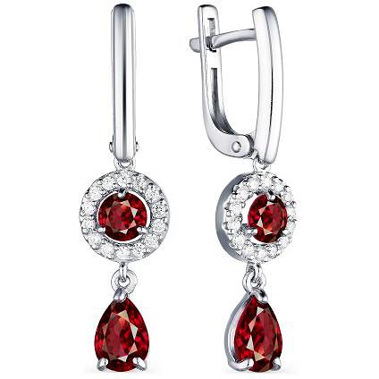 

Серьги женские из серебра АЛЬКОР 02-1741, гранат/фианит, 02-1741