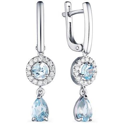 

Серьги женские из серебра АЛЬКОР 02-1741, топаз/фианит, 02-1741