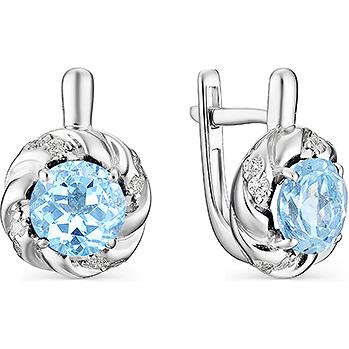 

Серьги женские из серебра АЛЬКОР 02-1344, топаз/фианит, 02-1344
