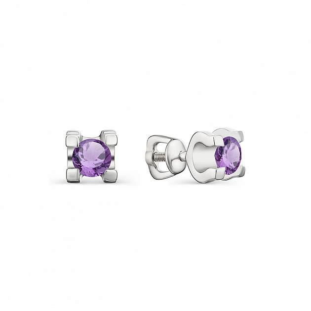 

Серьги-пусеты из серебра АЛЬКОР 02-1253, аметист, 02-1253