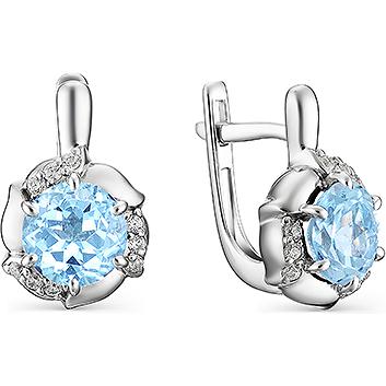 

Серьги женские из серебра АЛЬКОР 02-1342, топаз/фианит, 02-1342