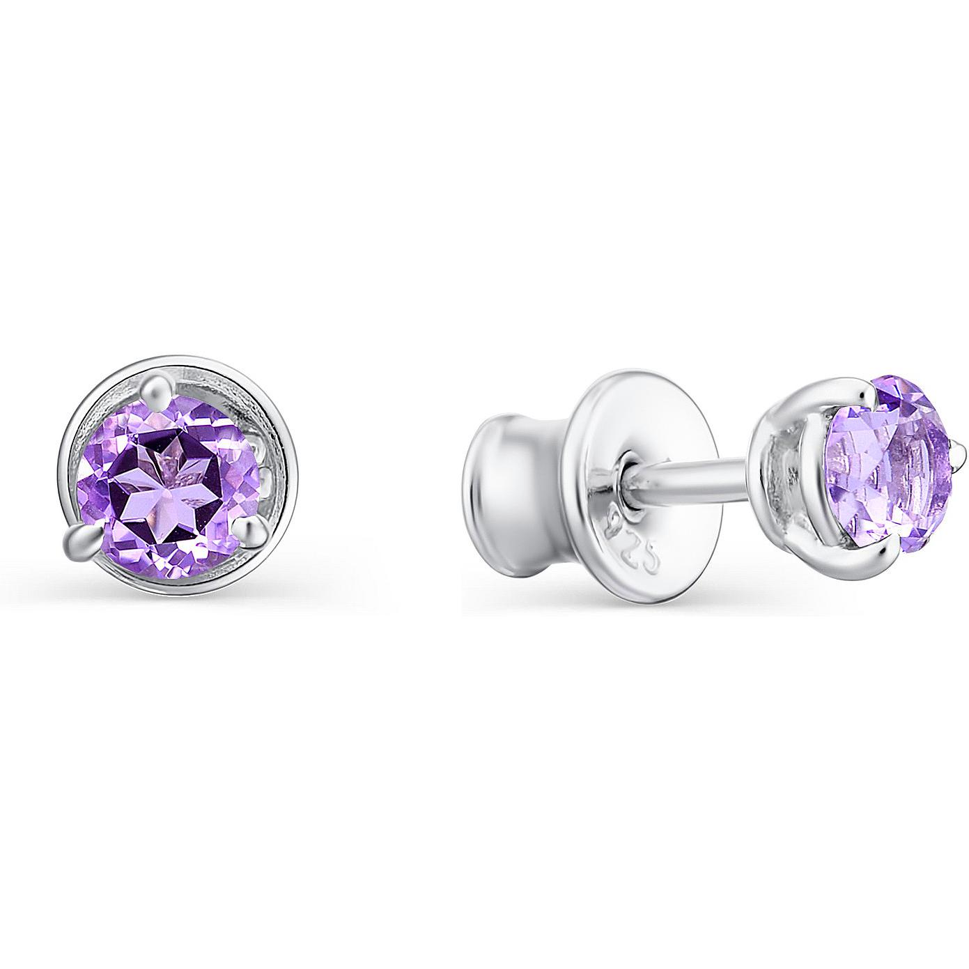 

Серьги-пусеты из серебра АЛЬКОР 02-1196, аметист, 02-1196