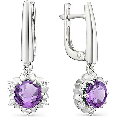 

Серьги женские из серебра АЛЬКОР 02-1162, фианит/аметист, 02-1162