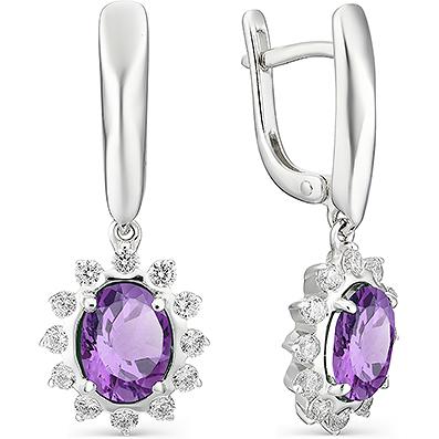 

Серьги женские из серебра АЛЬКОР 02-1165, аметист/фианит
