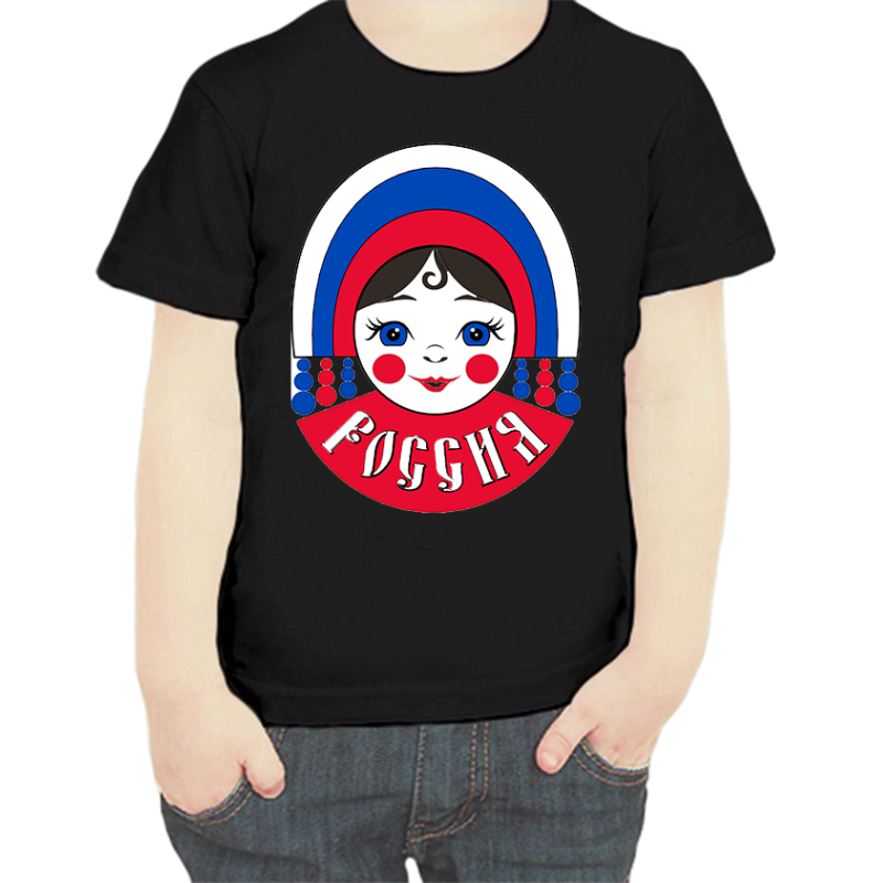 

Футболка мальчику черная 28 р-р с надписью Россия Россия, Черный, fdm_matreshka_Rossiya