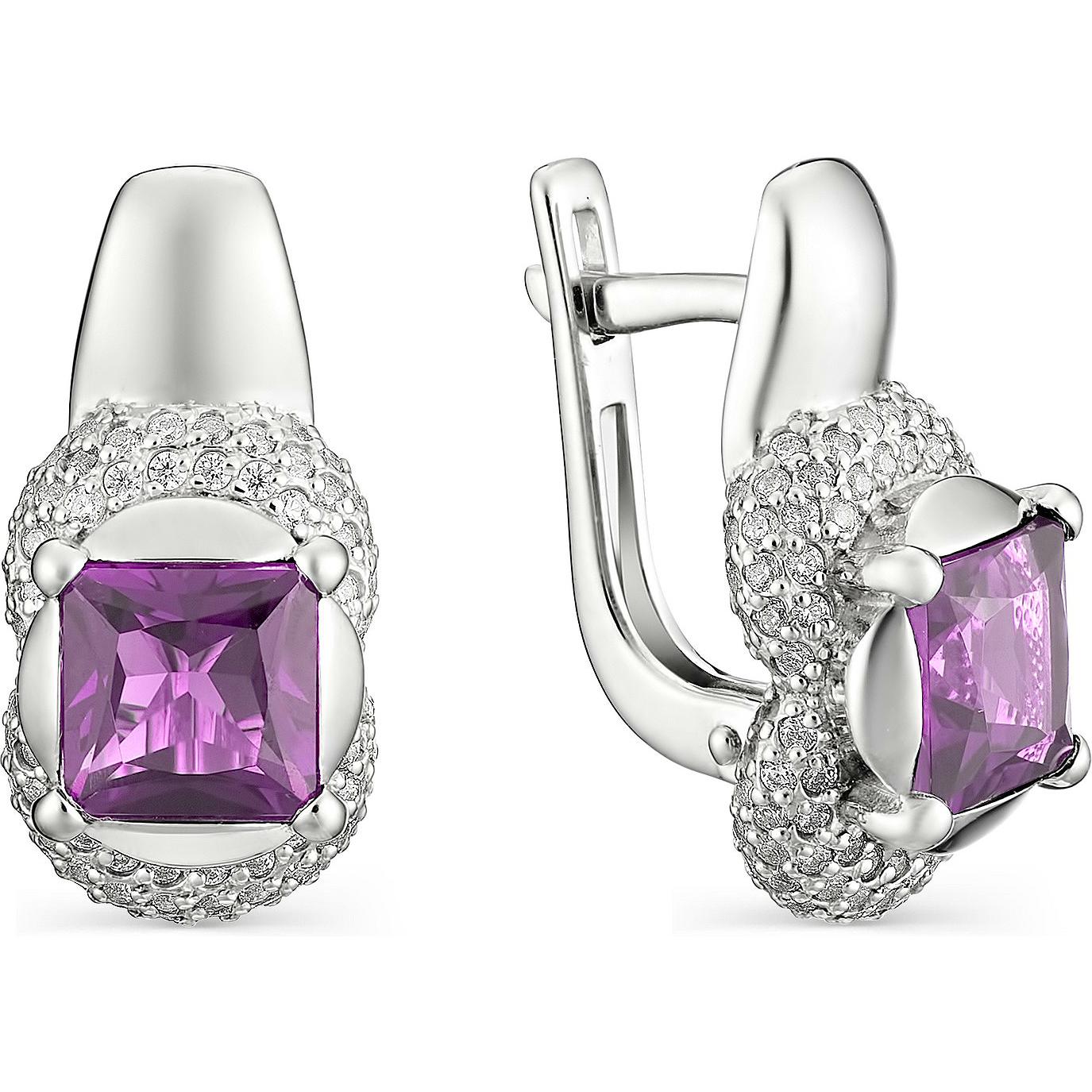 

Серьги женские из серебра АЛЬКОР 02-0800, аметист/фианит, 02-0800