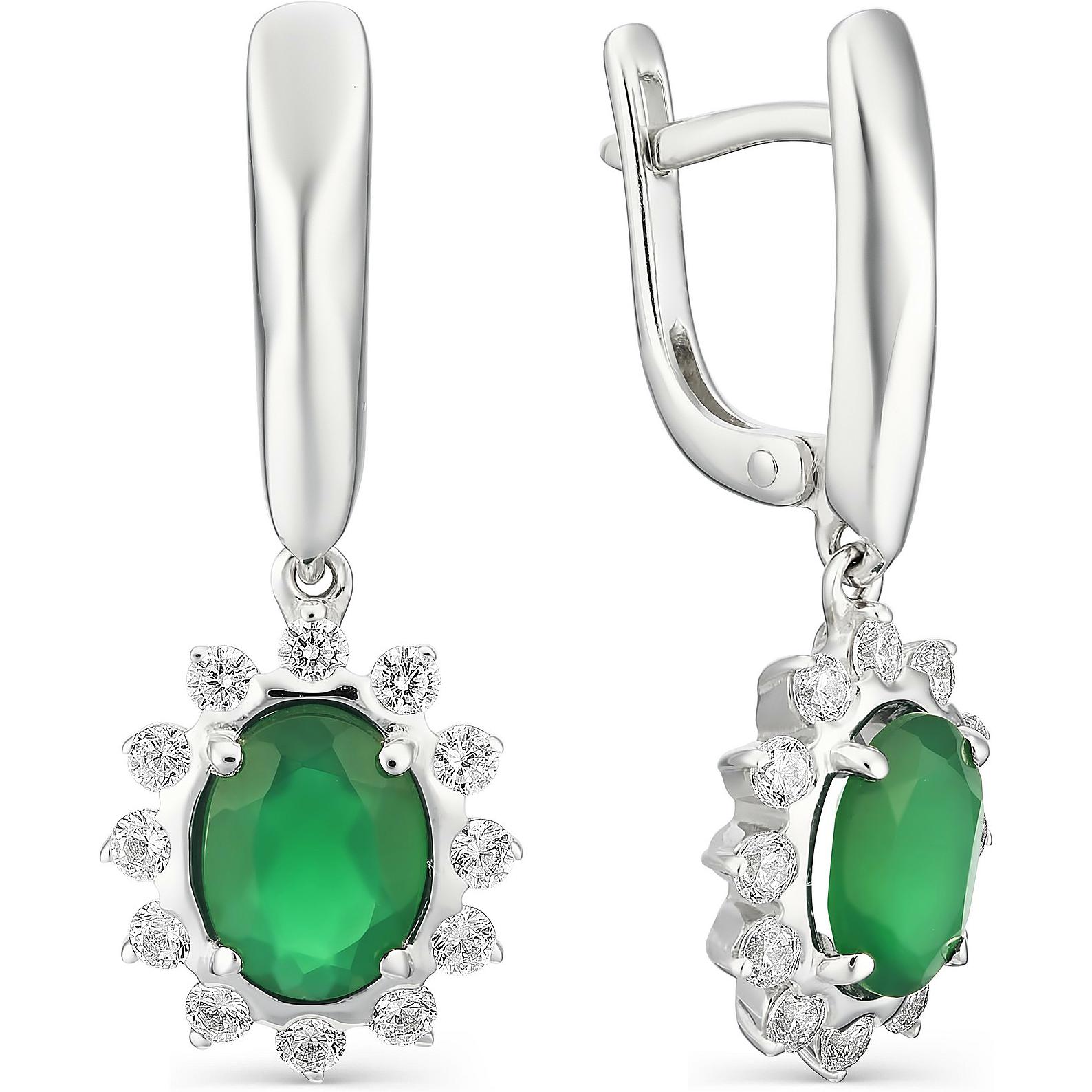 

Серьги женские из серебра АЛЬКОР 02-1165, агат/фианит, 02-1165