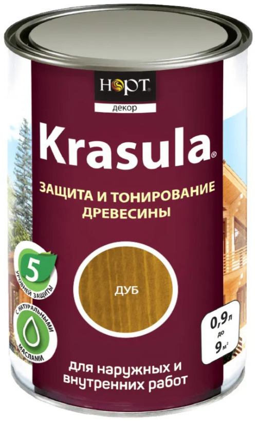 Защитно-декоративный состав KRASULA Дуб 0,9 л состав для защиты и тонирования древесины ярославские краски