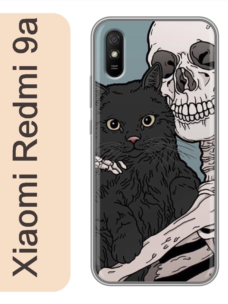 

Чехол на Xiaomi Redmi 9a кот и скелет 275, Прозрачный, red9abone