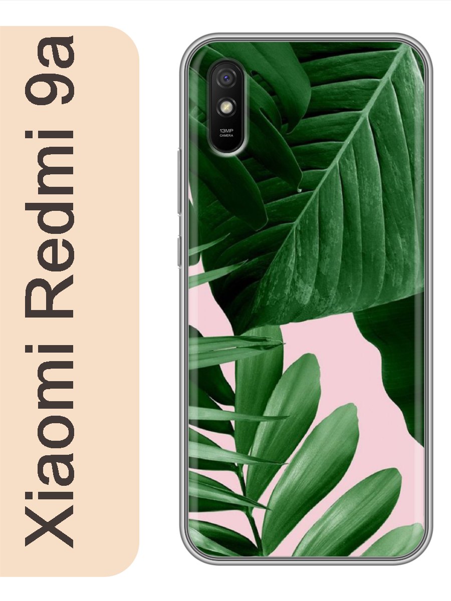 

Чехол на Xiaomi Redmi 9a листья цветы 194, Прозрачный, red9aflws