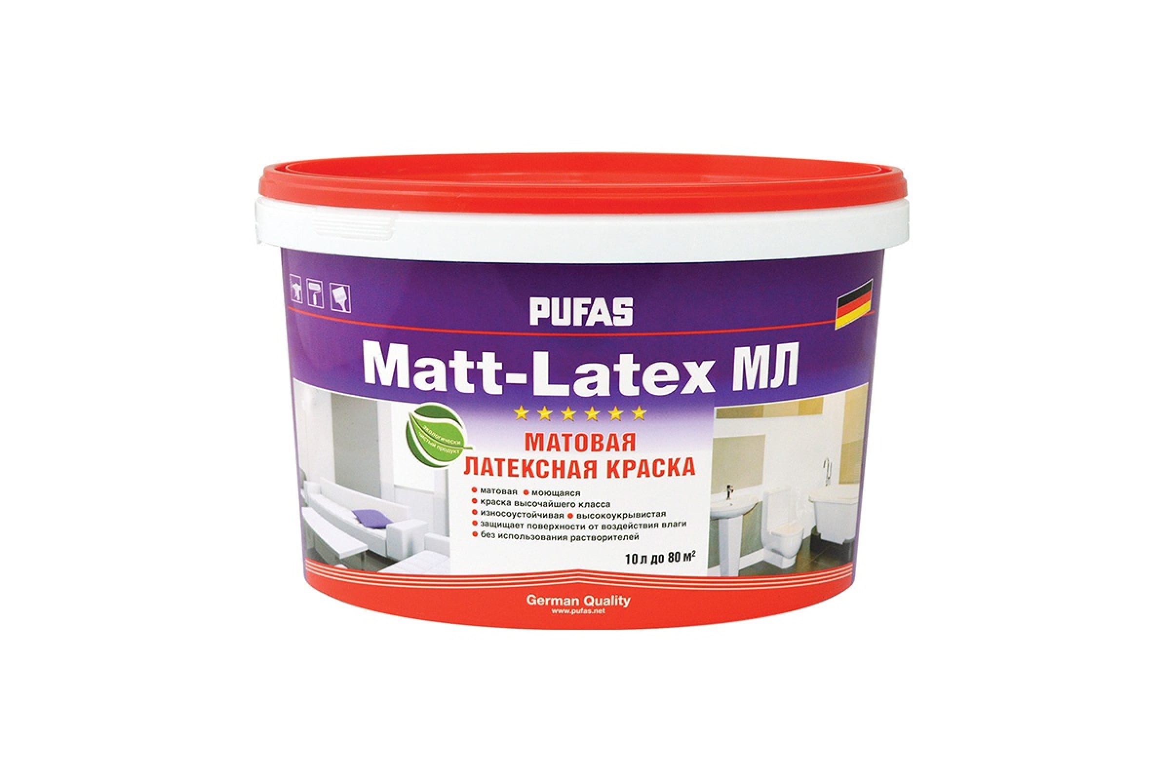 фото Краска pufas matt-latex, белый, 5 л