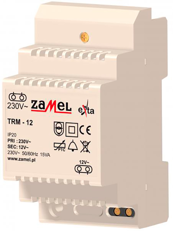 

Zamel Трансформатор напряжения 230VAC/12VAC 15VA IP20 на DIN рейку 3мод, TRM-12