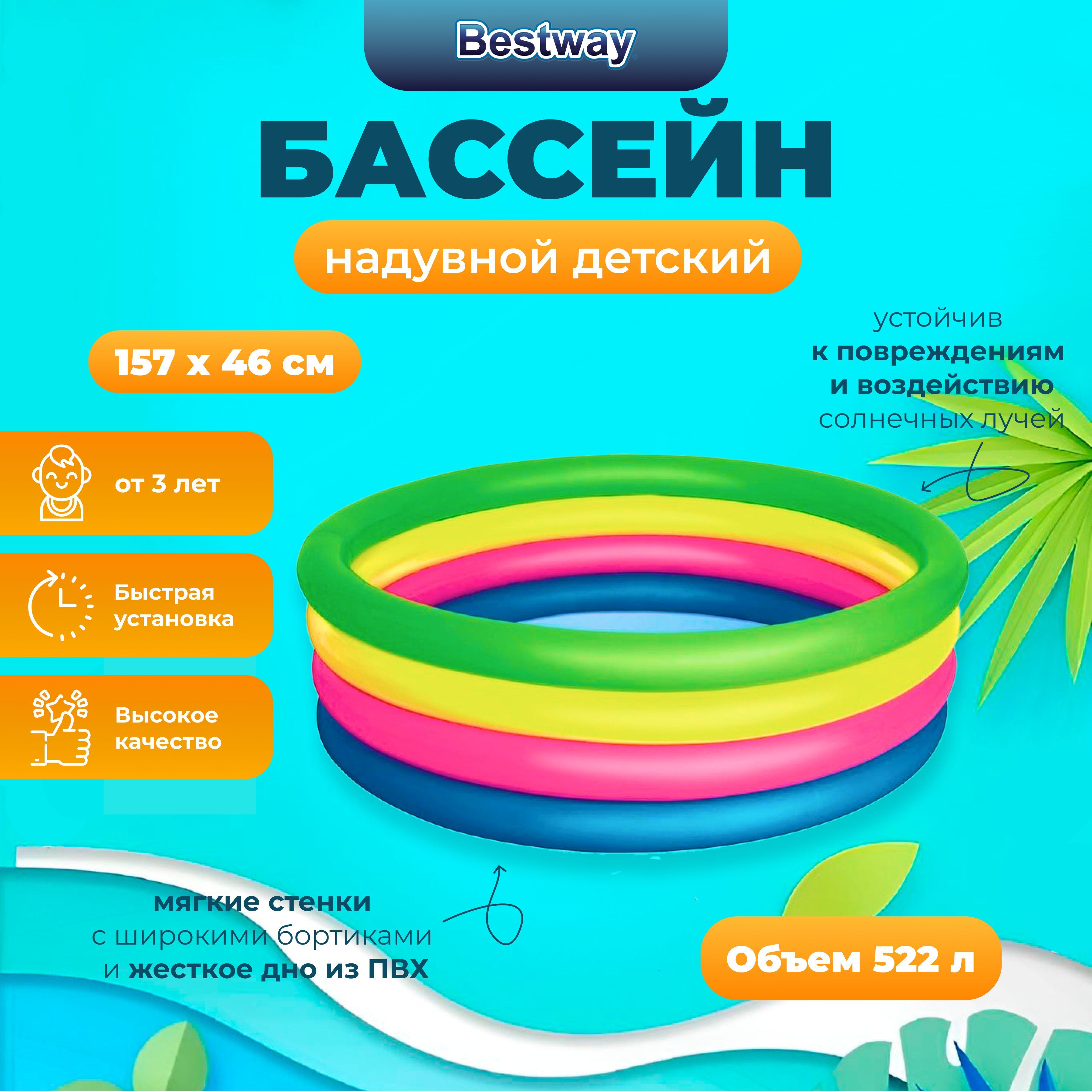 

Надувной бассейн Bestway Play Pool 157х46 см, 522л, 3+, Разноцветный