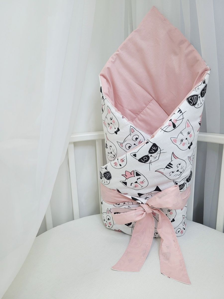 Конверт-одеяло на выписку, Кошки розово-чёрные, разноцветный, 90*90см
