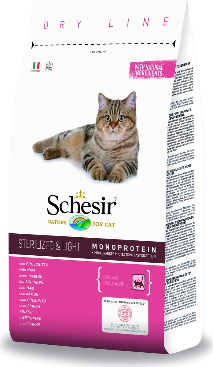 

Сухой корм для кошек Schesir Dry Line Sterilized&light, ветчина, 10кг, Dry Line Sterilized&light